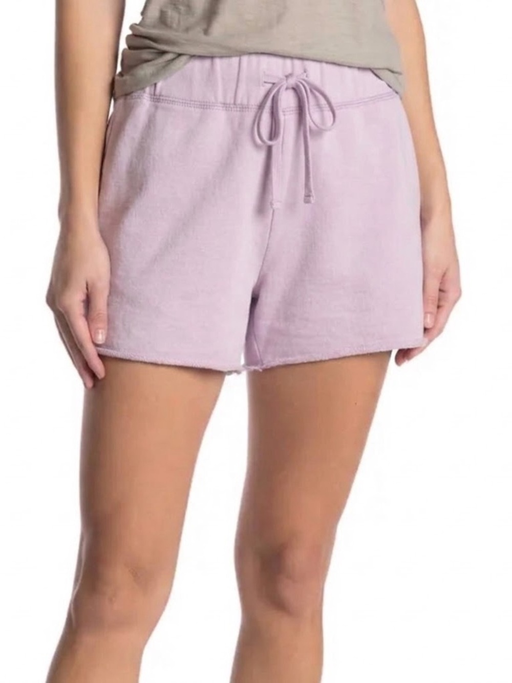 James Perse French Terry Cotton High Waisted Knit Shorts in Lilac